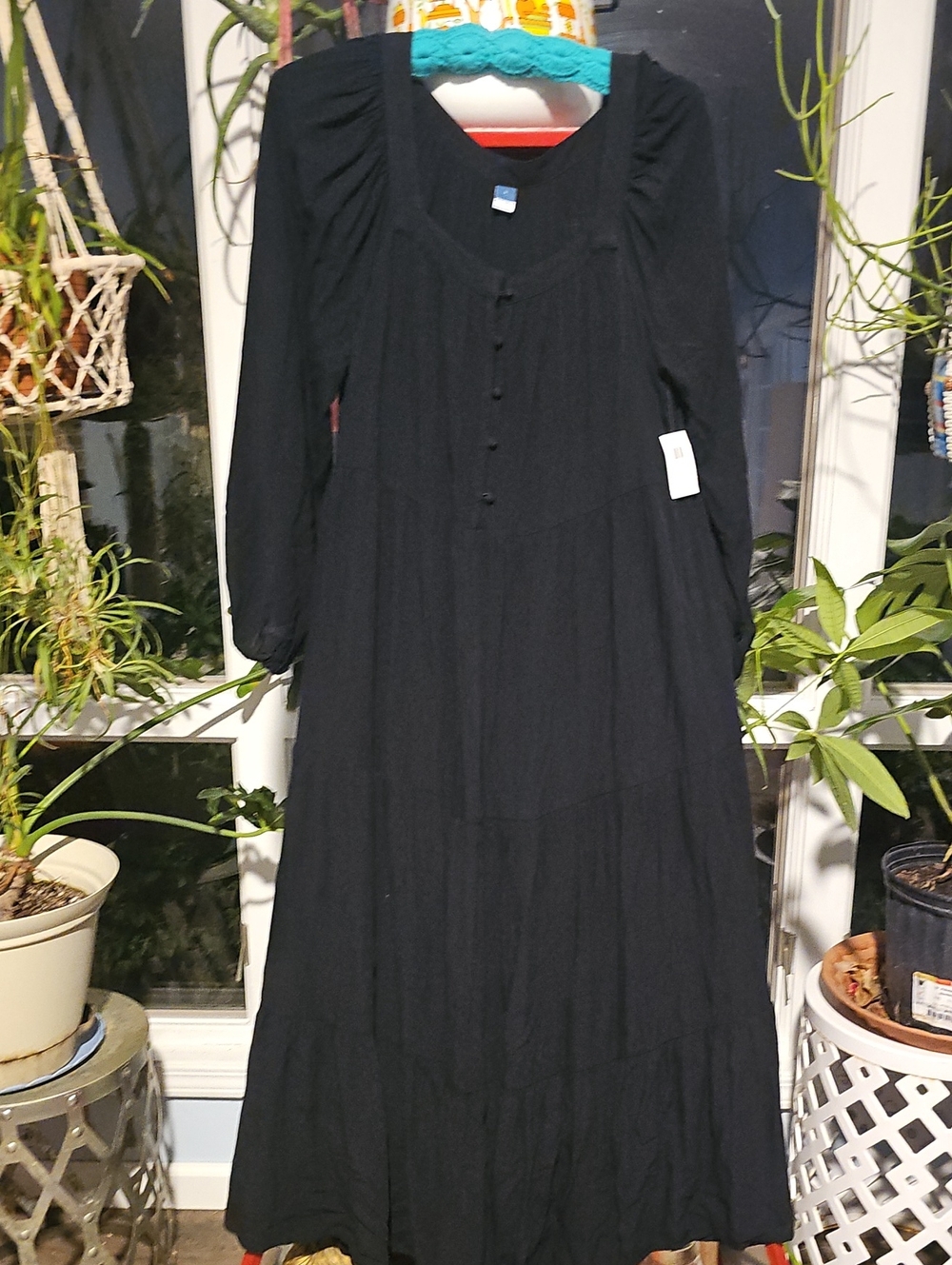 NWT Old Navy Black Dress Long-Sleeve Tiered Maxi Dress  Large Women